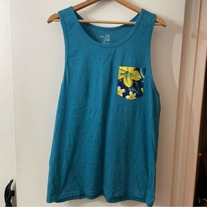Teal Tank Top with Floral Pocket